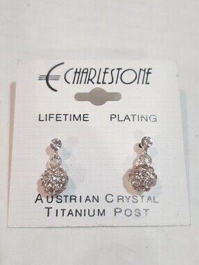 Charlestone Austrian Clear Disco Ball Crystal Titanium Post Earrings